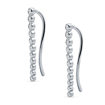 Threader Stud Earrings Bezel Line Cubic Zirconia 925 Sterling Silver Wholesale